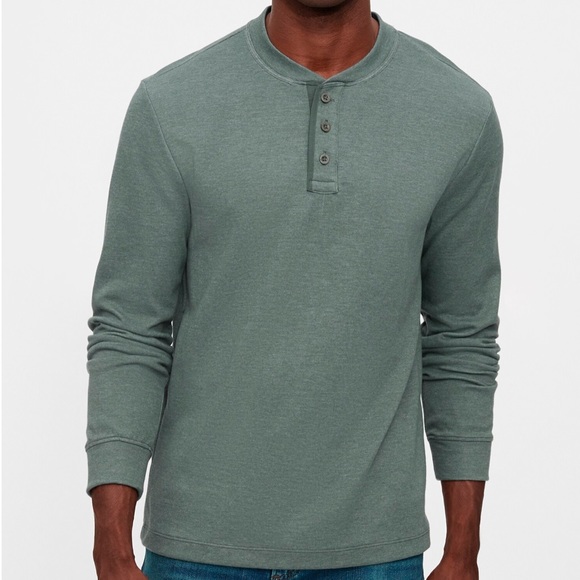Gap Factory Heather Viridian Green Mens Henley NWT Small Midweight 3 Button - Picture 1 of 9